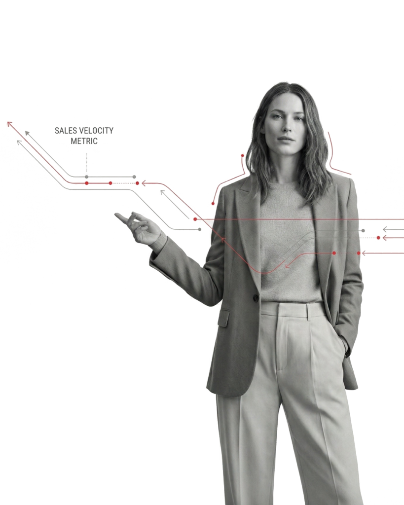 Mujer calculando la métrica Sales Velocity (velocidad de ventas)