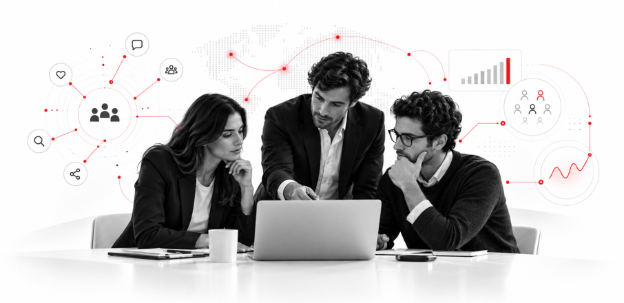 Equipo analizando conversaciones, audiencias y tendencias con Social Listening